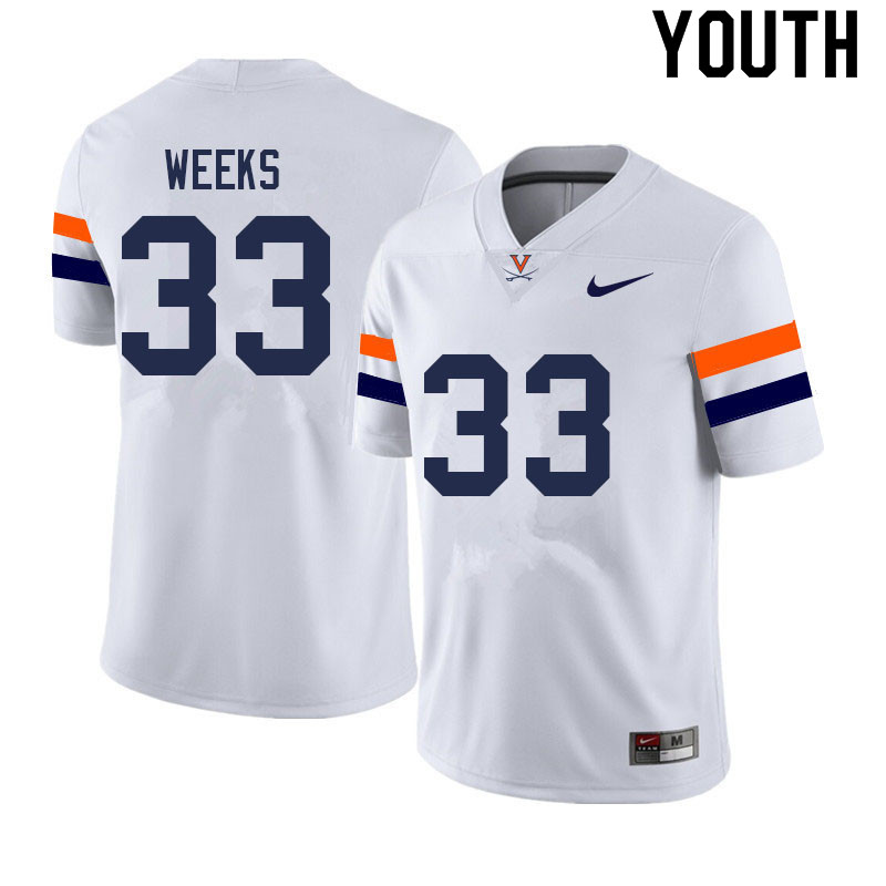 Youth #33 West Weeks Virginia Cavaliers College Football Jerseys Sale-White - Click Image to Close
